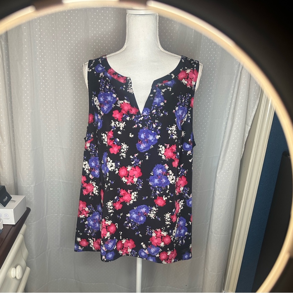 Kensie Floral Sleeveless Blouse - Black, Pink, Blue